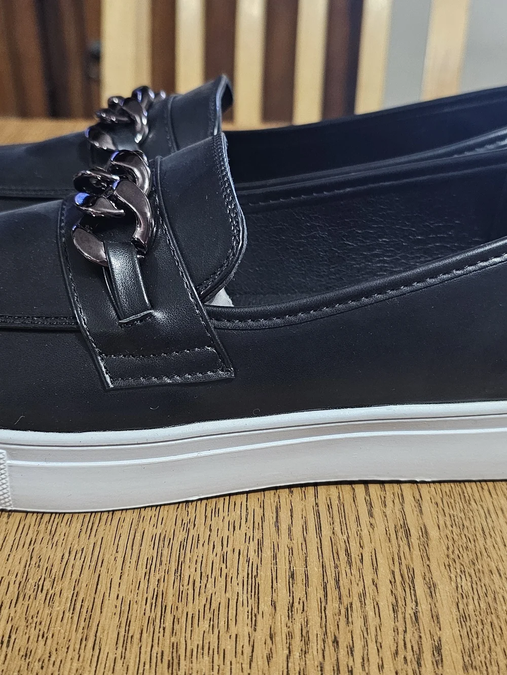 Black Chain-Trim Women’s Slip-On Loafers